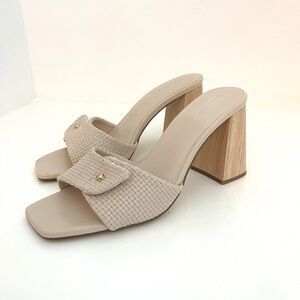 Covet Basketweave Square Open Toe Block Heel Nude Cream Heels Shoes Size 39